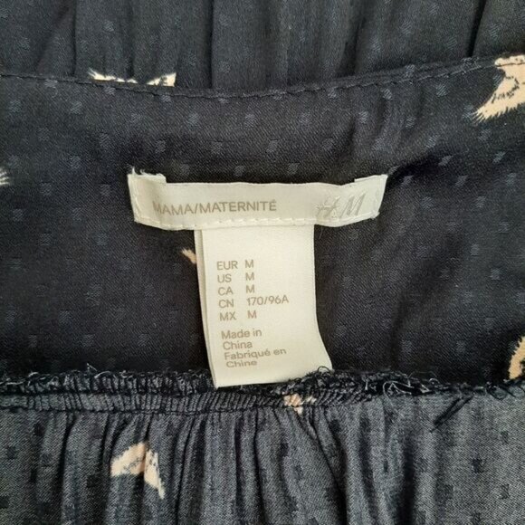 H&M MAMA Maternity Frilled-Sleeve Bird Print Navy Light Dress Sz M - Picture 12 of 13
